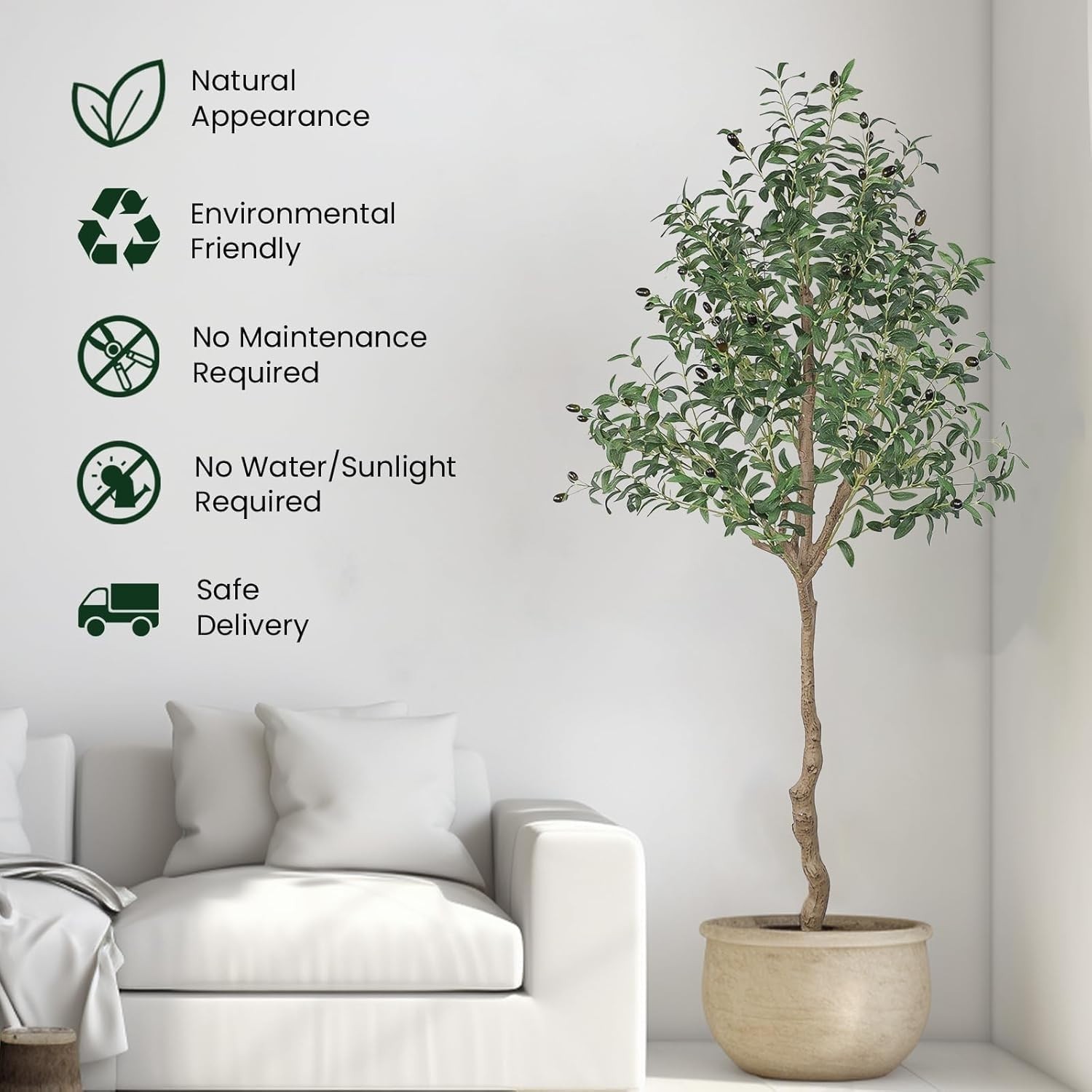 Artificial Olive Tree 6FT Tall Fake Plant with Planter 72in Realistic Trunk