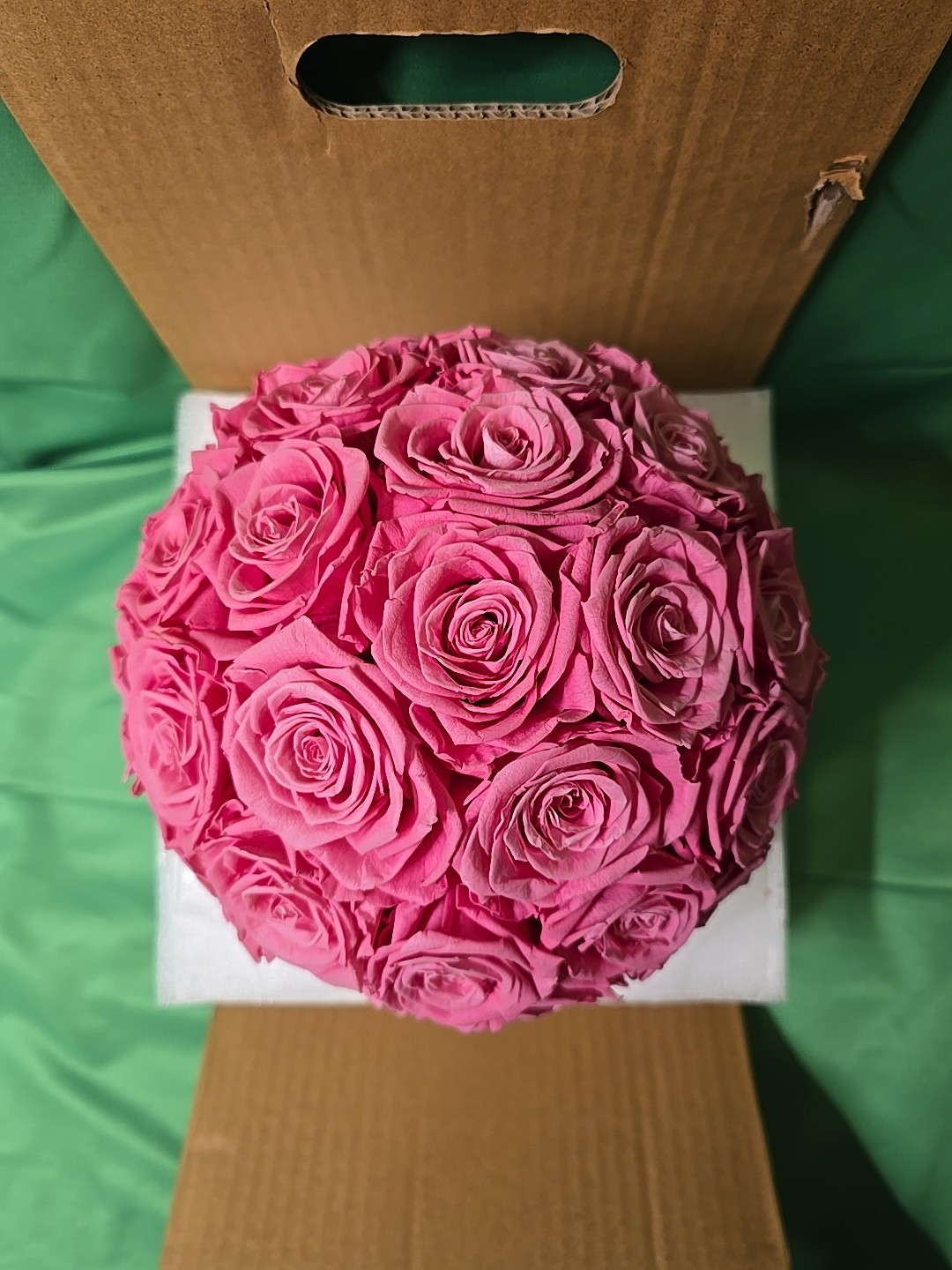 27 Preserved Pink Roses In White Vase, Preserved Flowers Dome Shaped