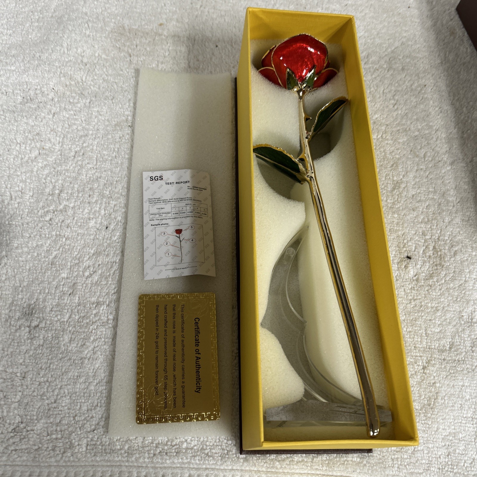 Sinvitron Gold Dipped Rose 24K Real Rose Long Stem Gold Plated Rose w/ Stand