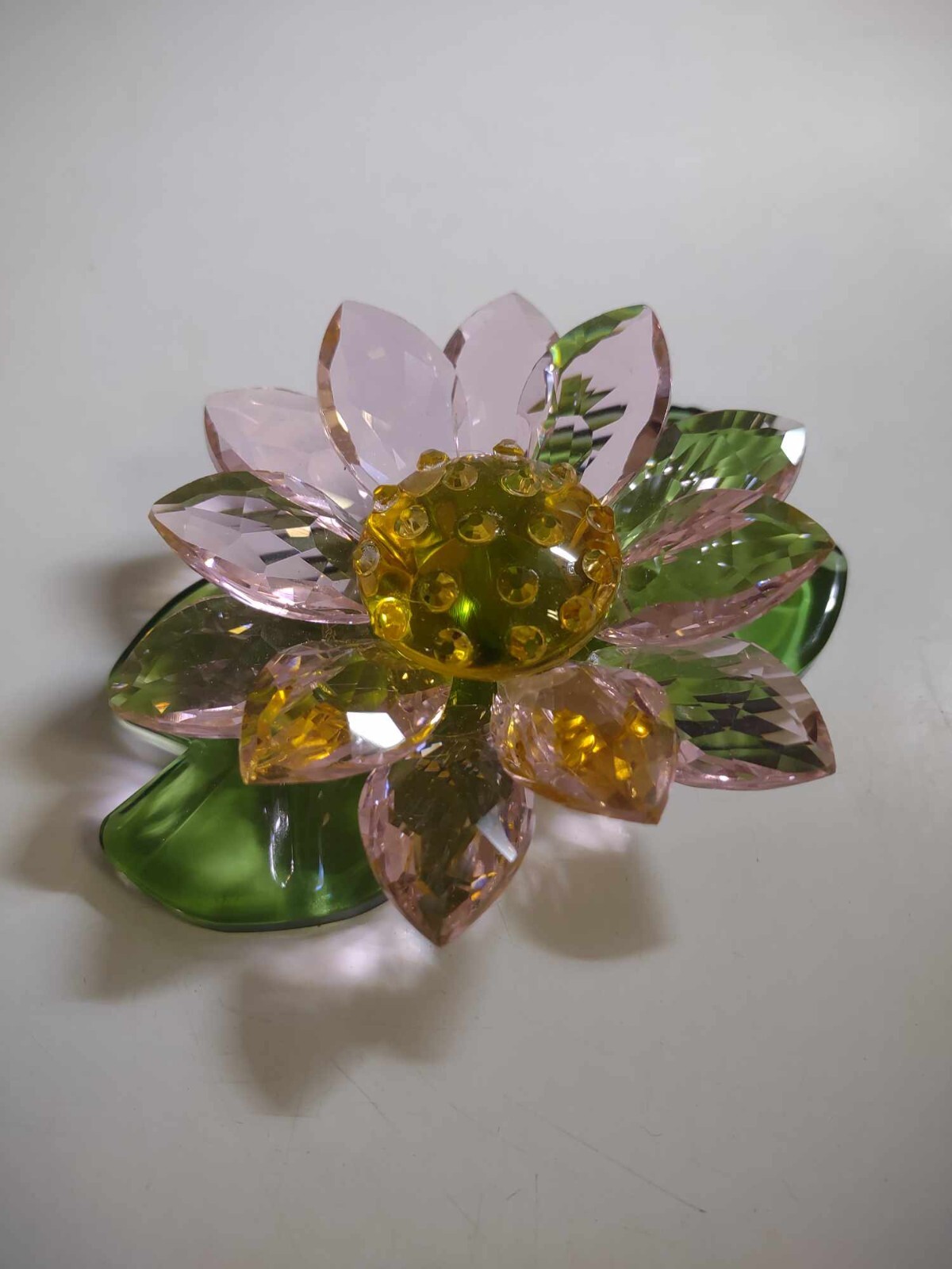 Crystal Pink Lotus Flower Green Lily Pad
