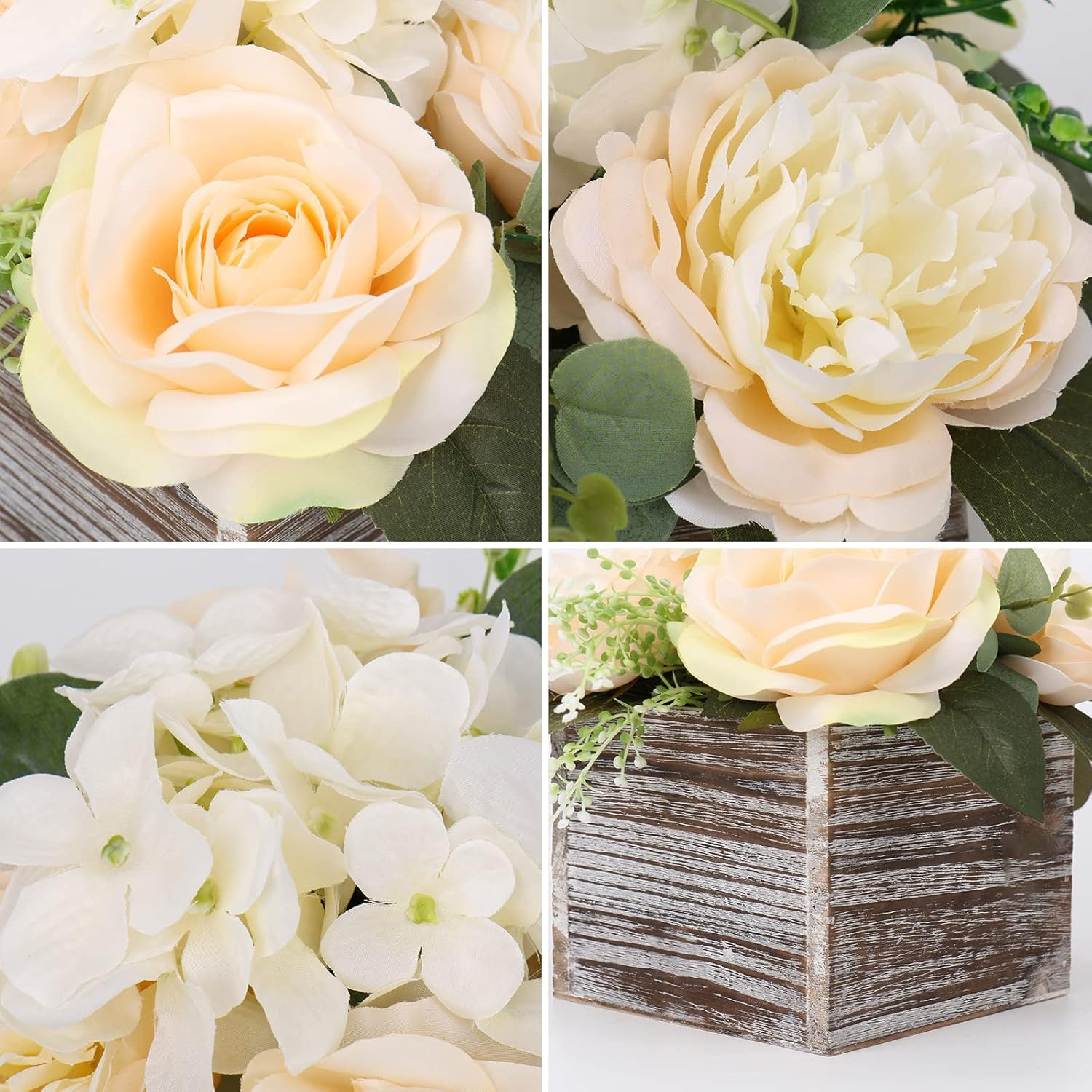 Flower Arrangement with Wooden Vase 8″ Artificial Flowers in Pot – Fake Flowers