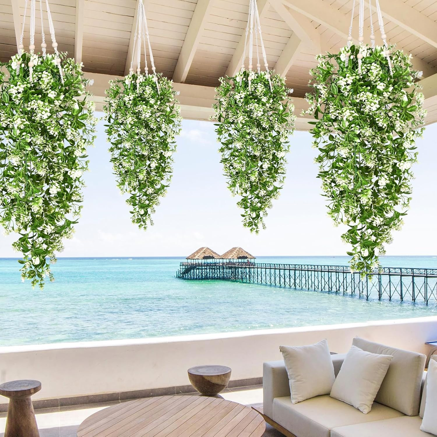 4Pcs Fake Hanging Plants, Artificial Hanging Flowers Faux Ivy Pothos Vines Green
