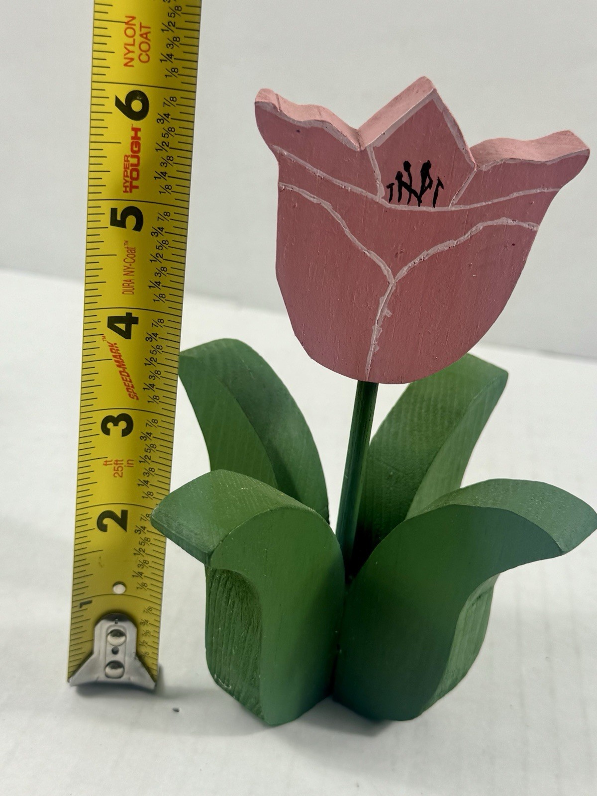 Pink Tulip Flower Stem, Wood Decor, 5 in Tall, Floral & Garden Theme