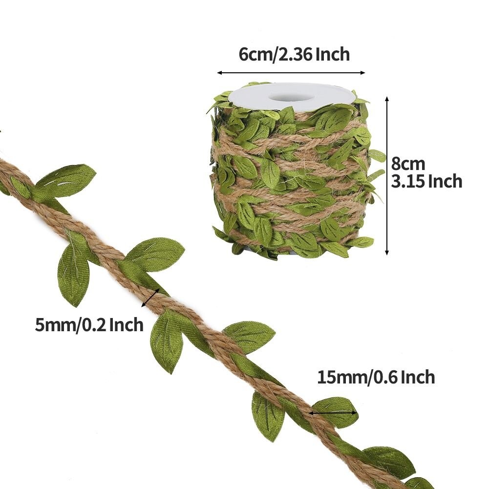 Tenn Well Burlap Leaf Ribbon, 66 Feet 5mm Natural Jute Twine 1PC/66FT, Green