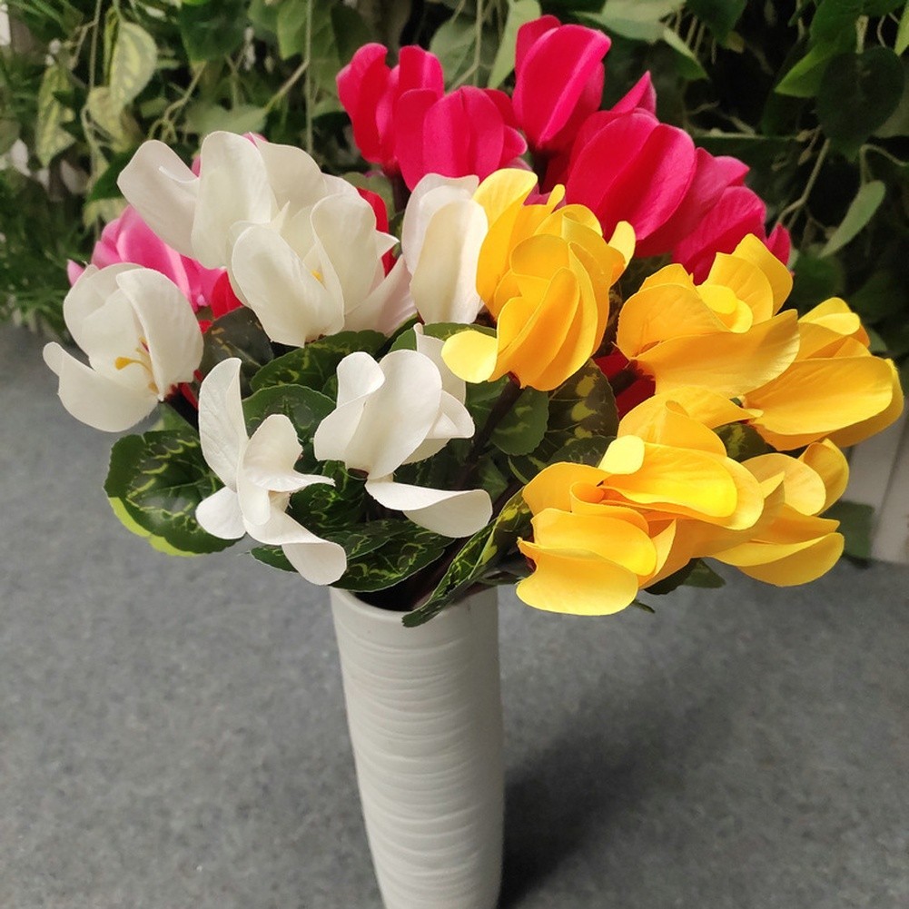 7 Branch Artificial Cyclamen Flowers Red Pink Rose Red Cream White Purple