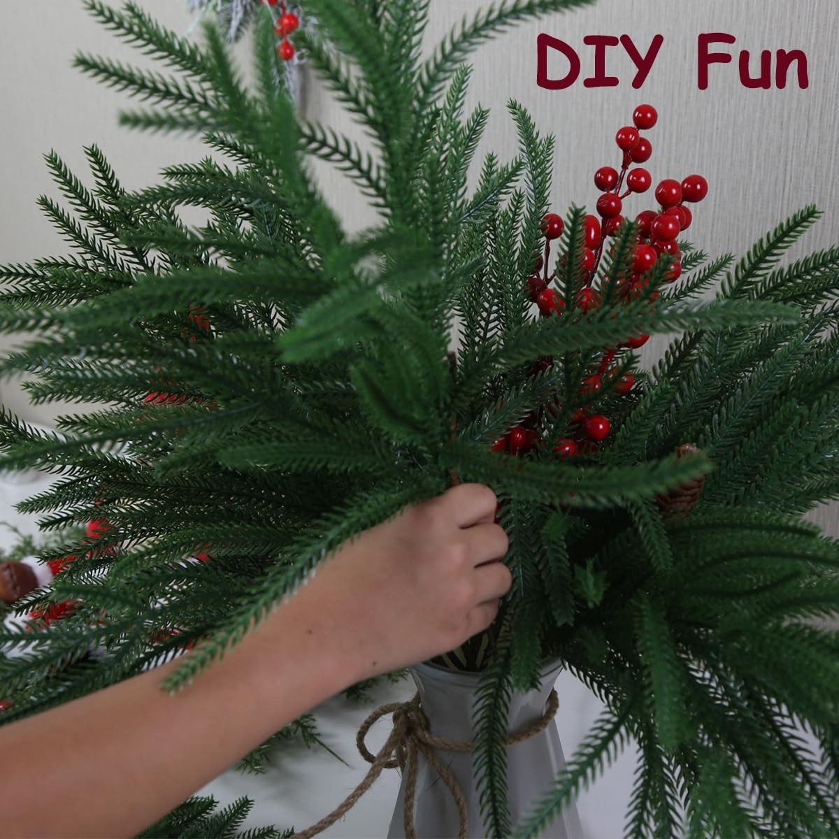 18″ Real Touch Norfolk Pine Stems for Christmas Decoration, Artificial Pine B…