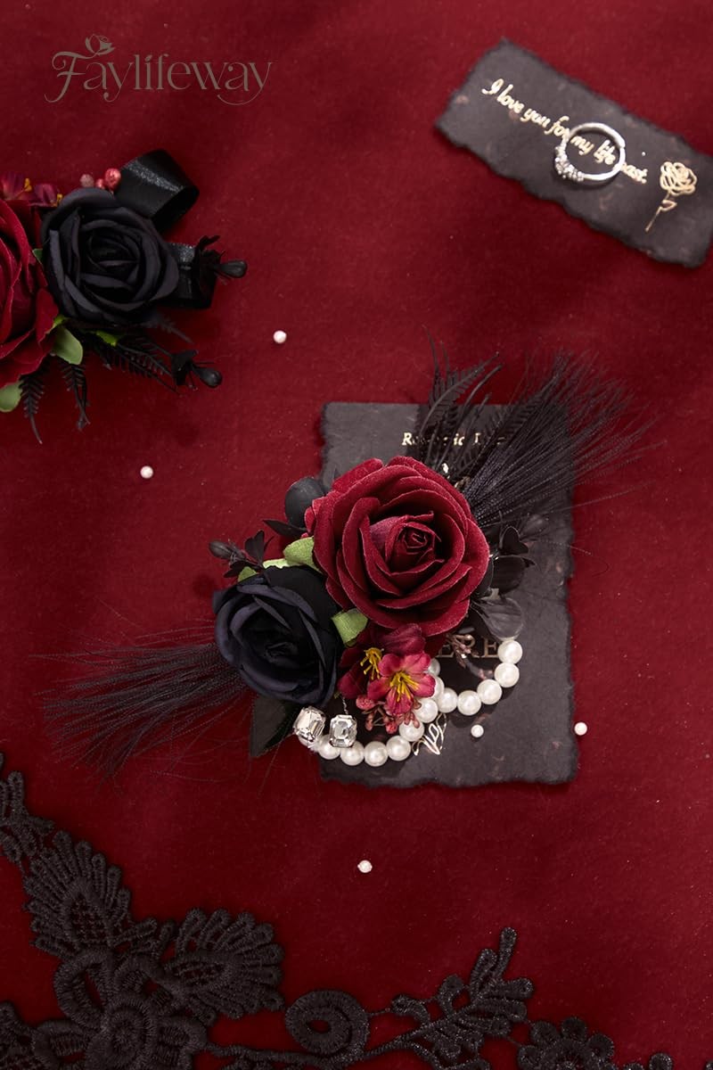 Faylifeway Rose Burgundy Corsage and Boutonniere Set for Wedding Prom(Set of …