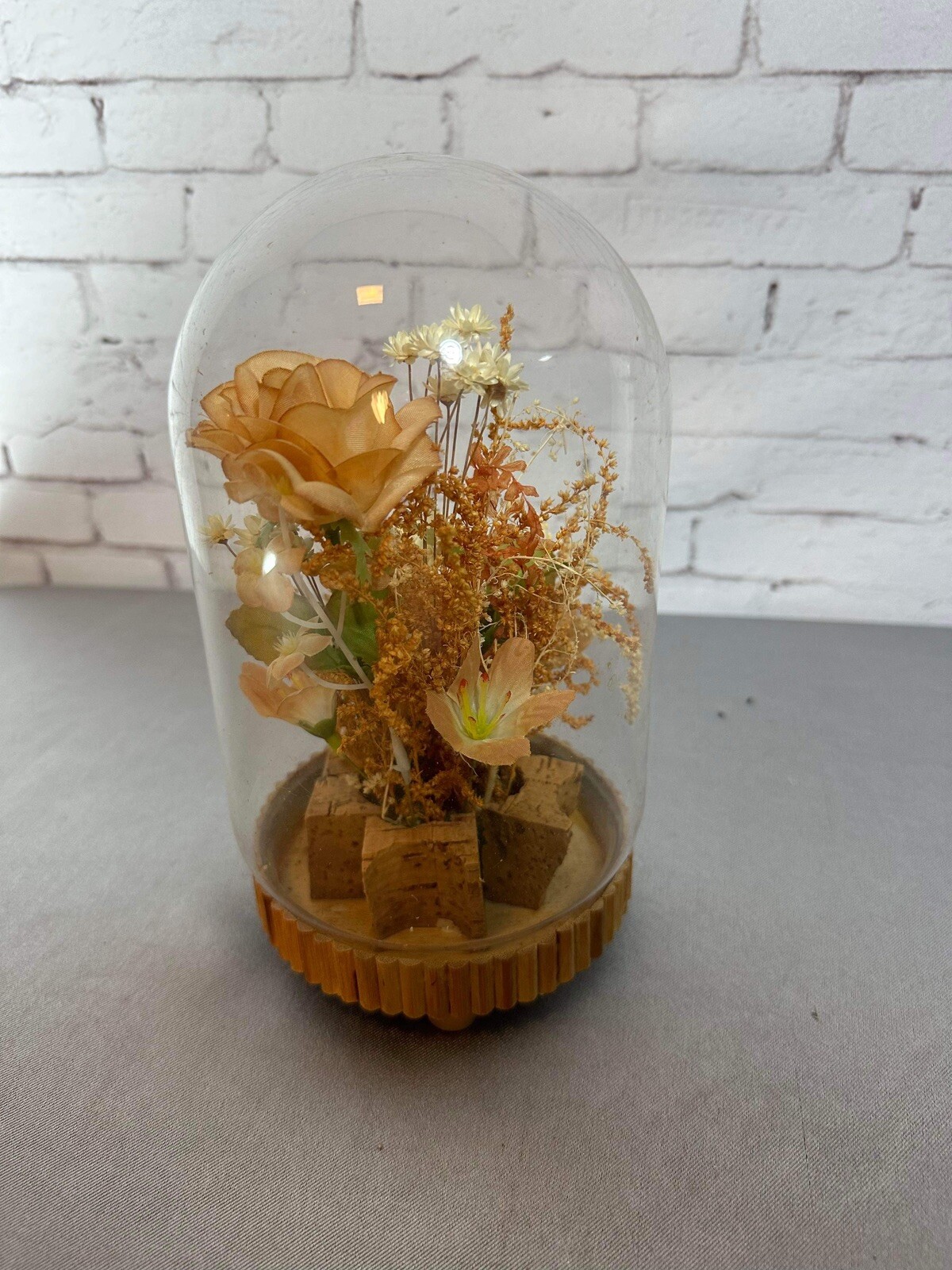 Vintage Floral Cloche Dome 5″ Freeze Dried VHD