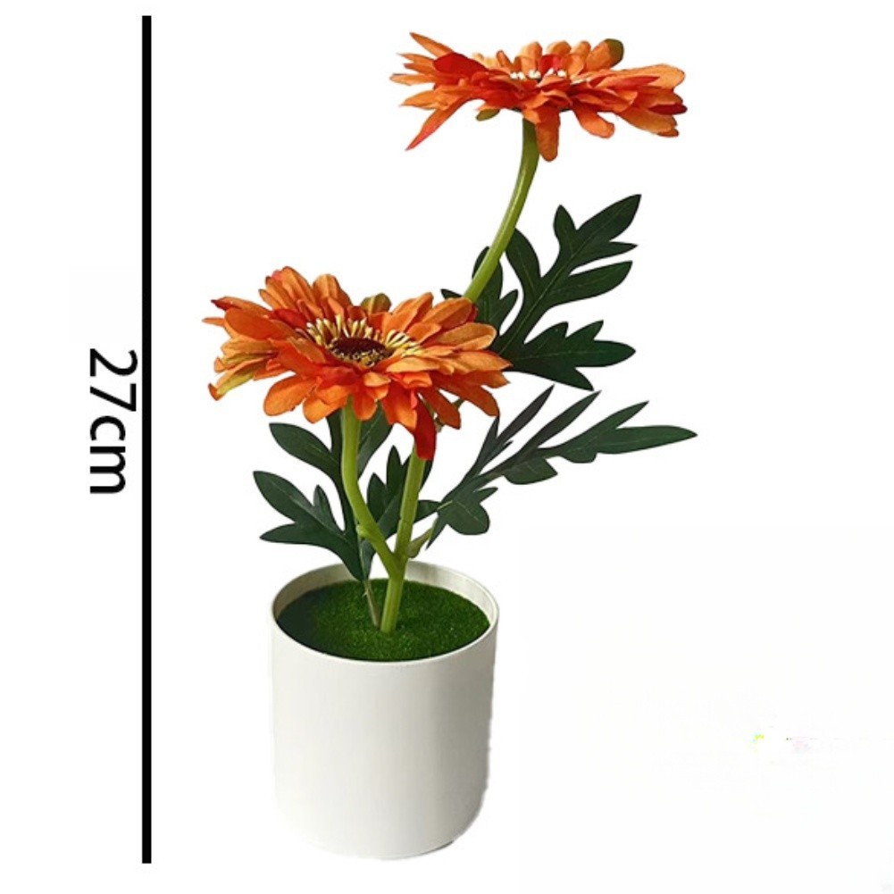 Artificial Daisy Plant with Two Blooms in White Pot 10.6 inches for Tabletop
