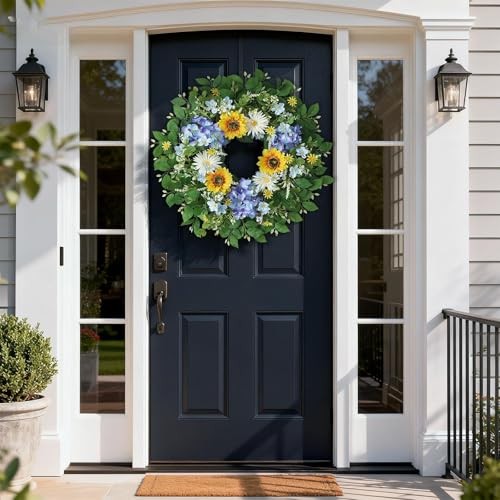 26″ Large Artificial Flower Wreath for Front Door Outside – Spring Summer