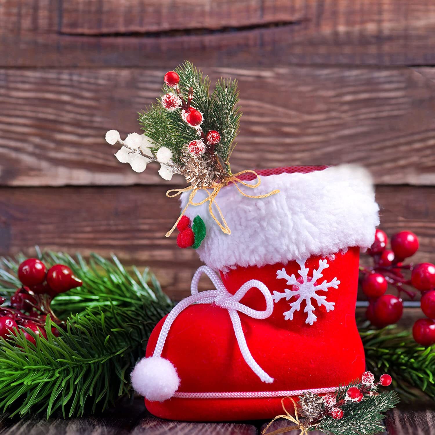 10× Christmas Berries Pine Cones Artificial Pine Picks with Snowflakes Holly USA