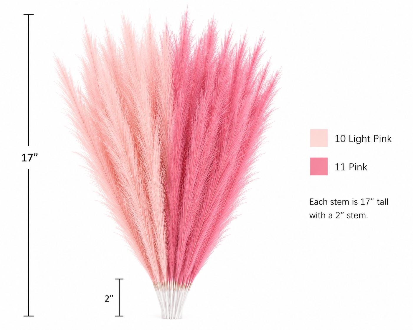 Artificial Pink Pampas Grass Filler Stems Set of 21 Wispy Faux Pampas Wedding Bo