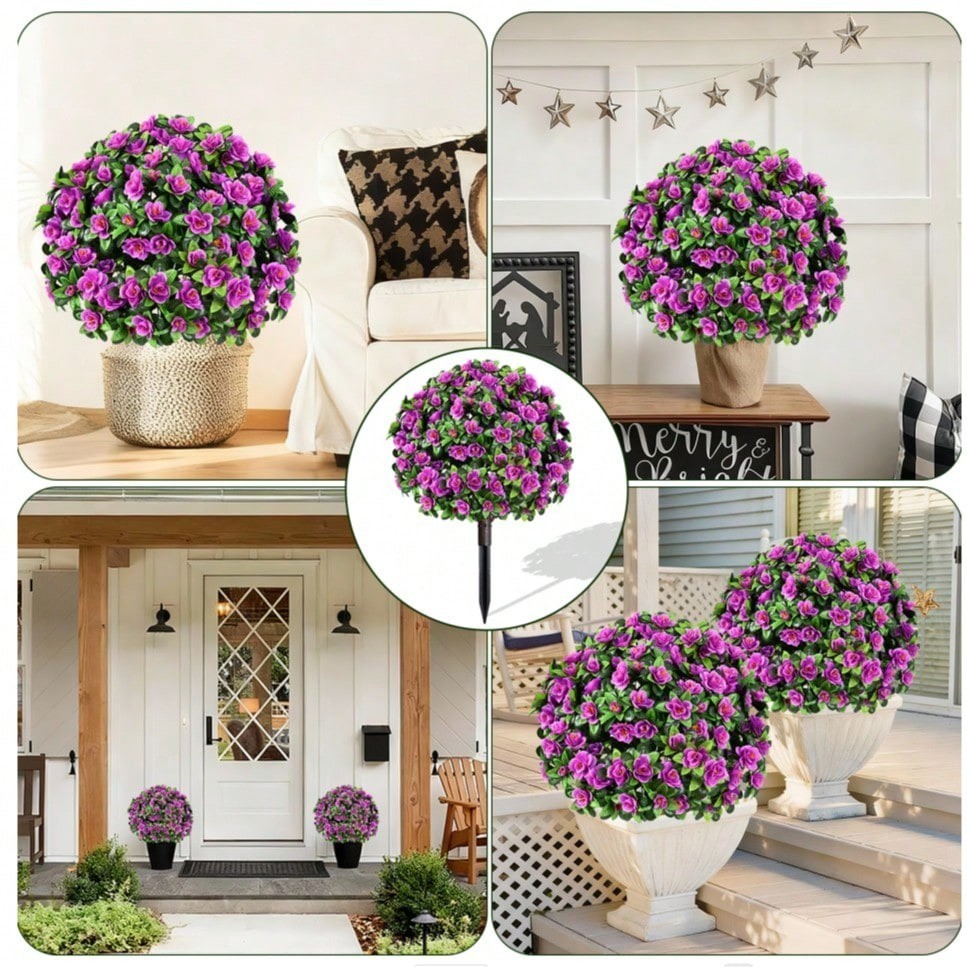 2 Pack Artificial Topiary Ball Trees UV Resistant Fake Shrubs For Outdoor Decor
