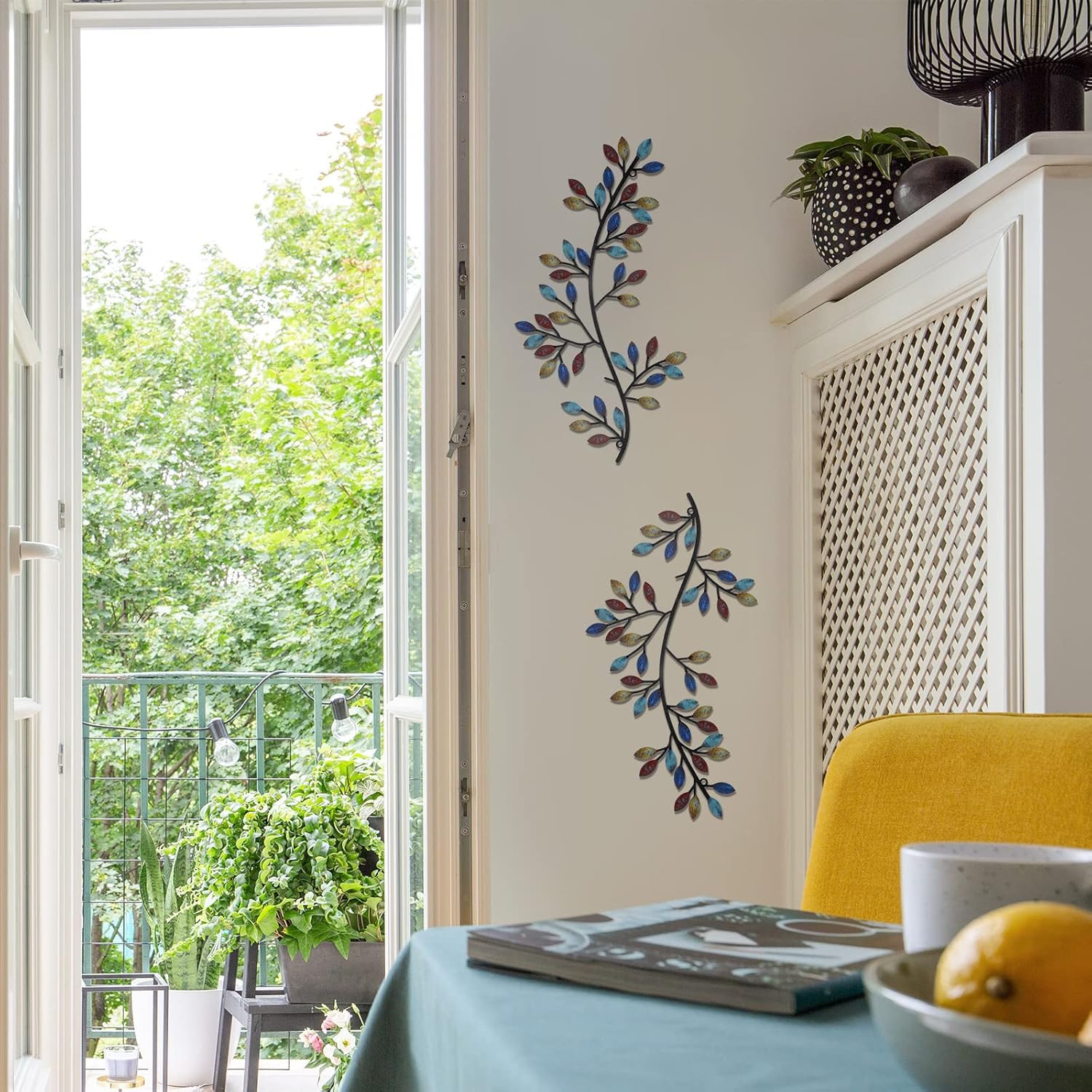 2 Pieces Metal Tree Leaf Wall Decor Vine Olive Branch Leaf Wall Art Wrought Iron