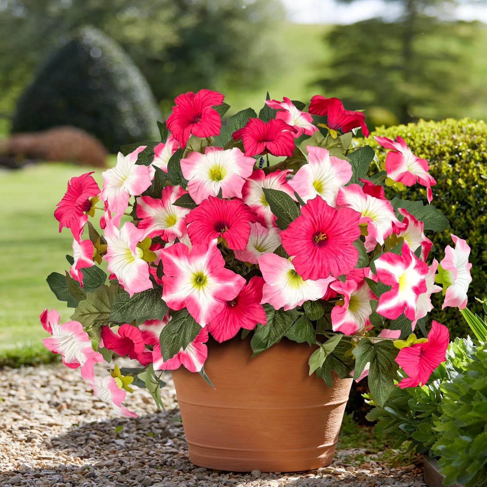 4pcs Artificial Fake Flowers Plants for Outdoor Decoration(Rosy Red)