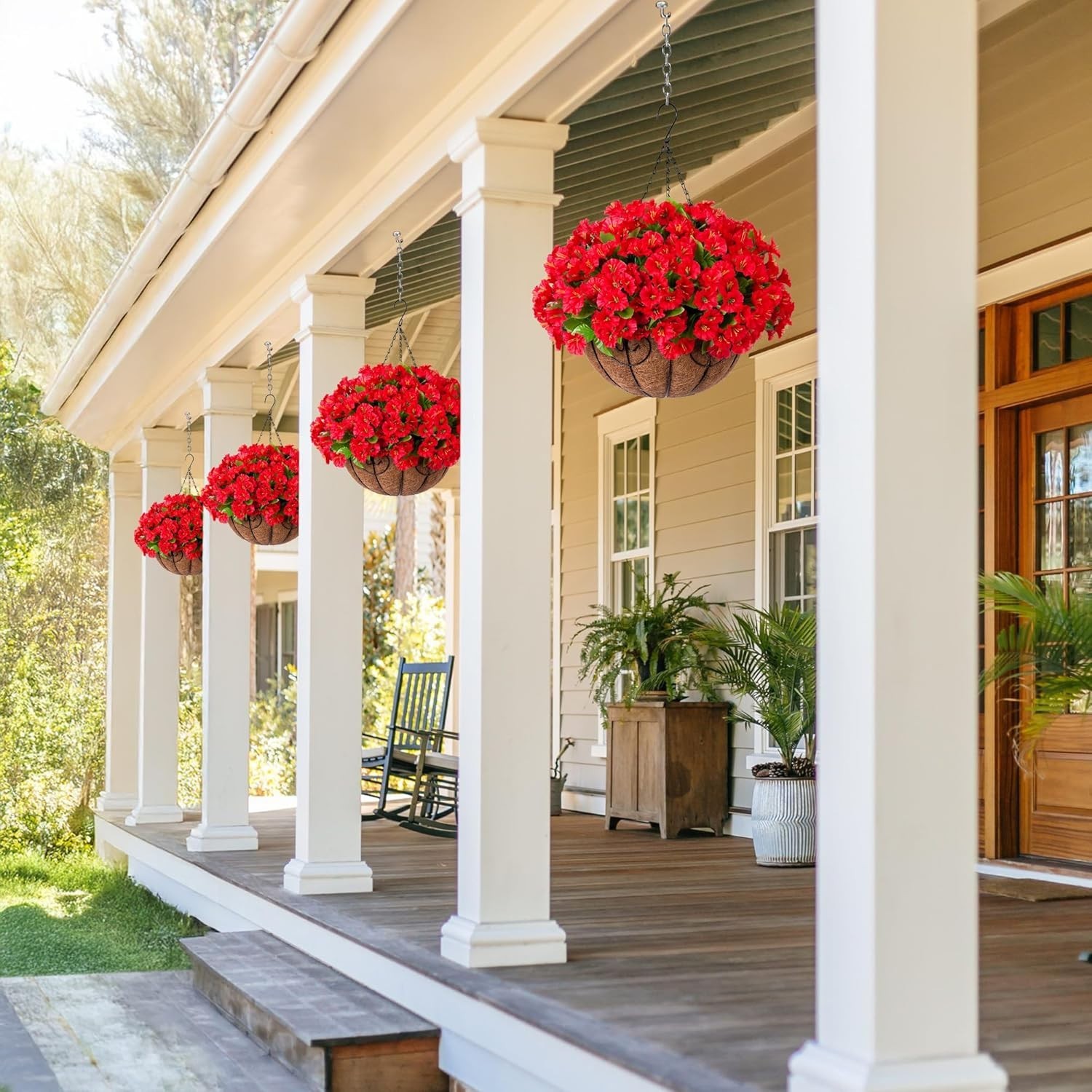 All-Season Indoor/Outdoor Red Hanging Flower Basket – Maintenance-Free Beauty