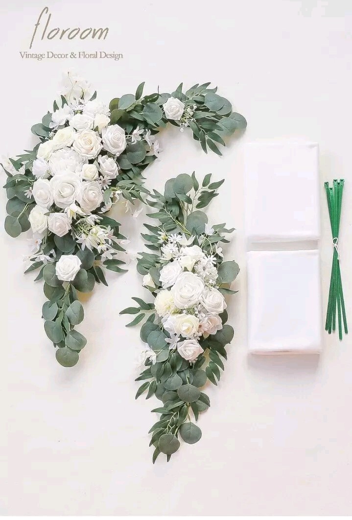 Floroom Arch Flowers with Drapes Kit (Pack of 4) – 2pcs Artificial Ivory & Wh…