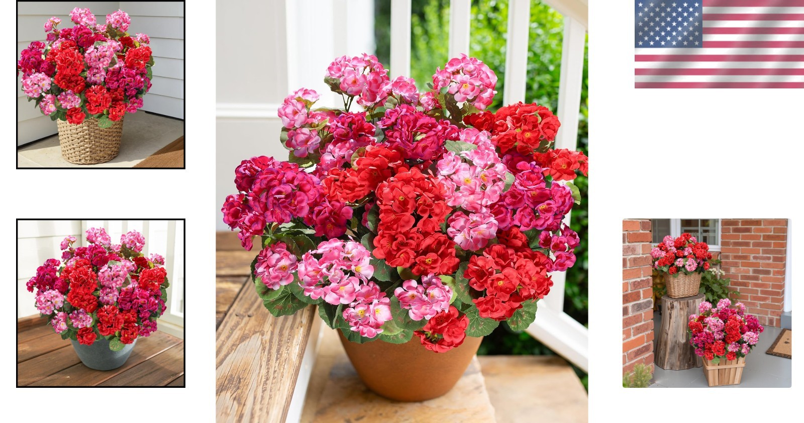 Low Maintenance Artificial Geraniums – 6 Bundles in Stunning Red, Pink & Fuchsia