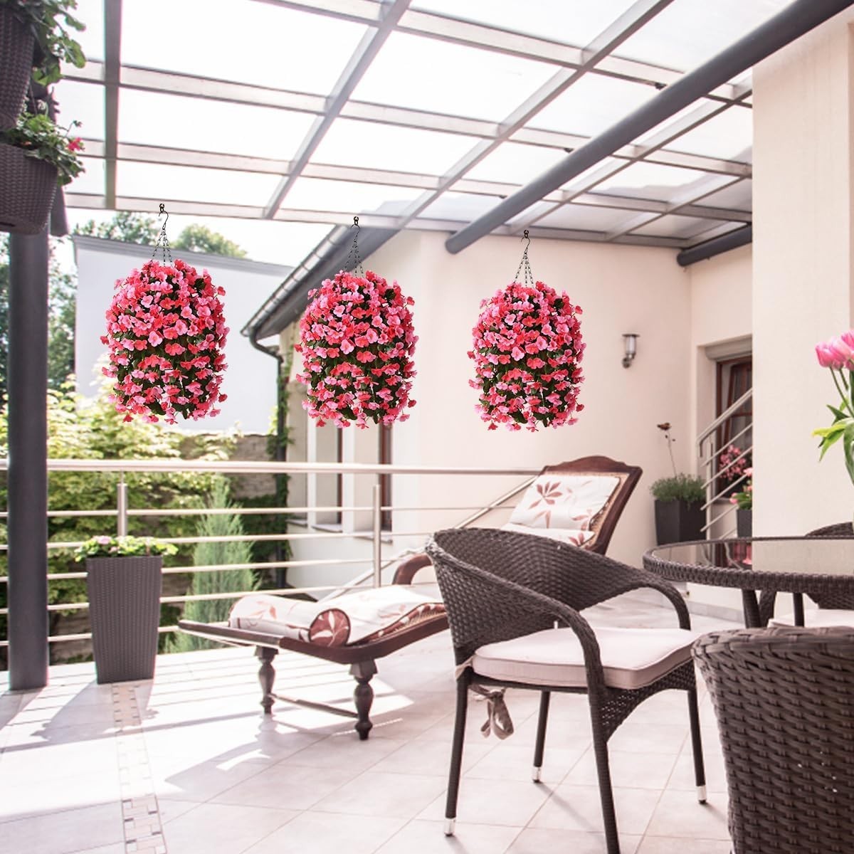 Low Maintenance Hanging Flower Basket – 4 Silk Begonias for Outdoor Elegance