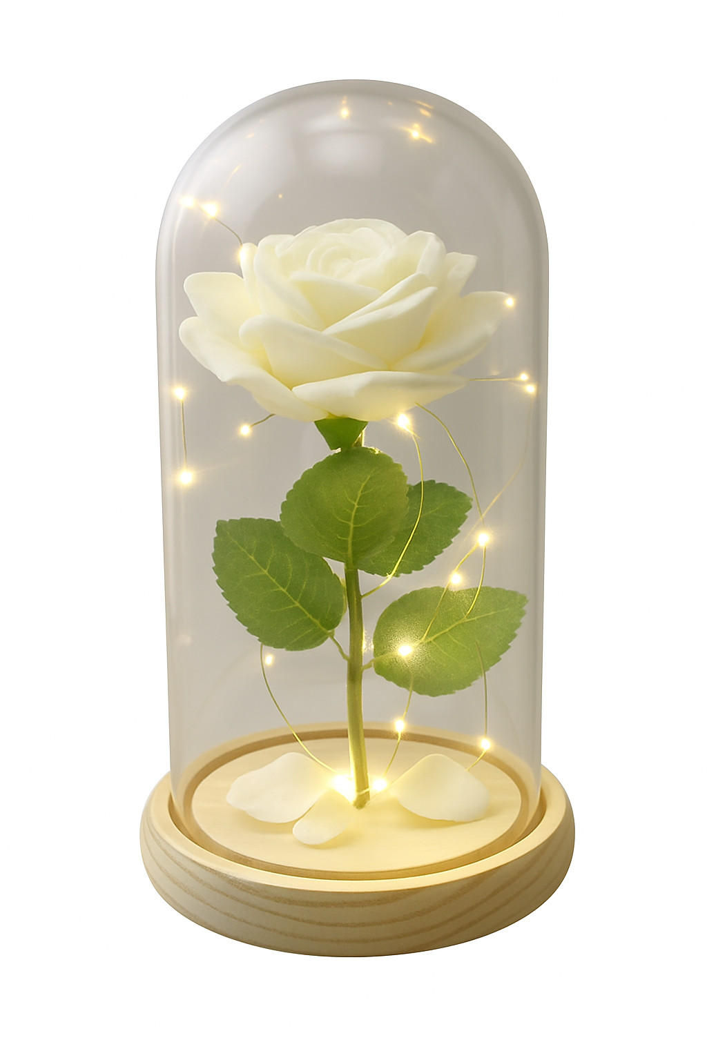 LED White Rose in Dome Romantic Light-Up Gift for Weddings Valentine Anniversary