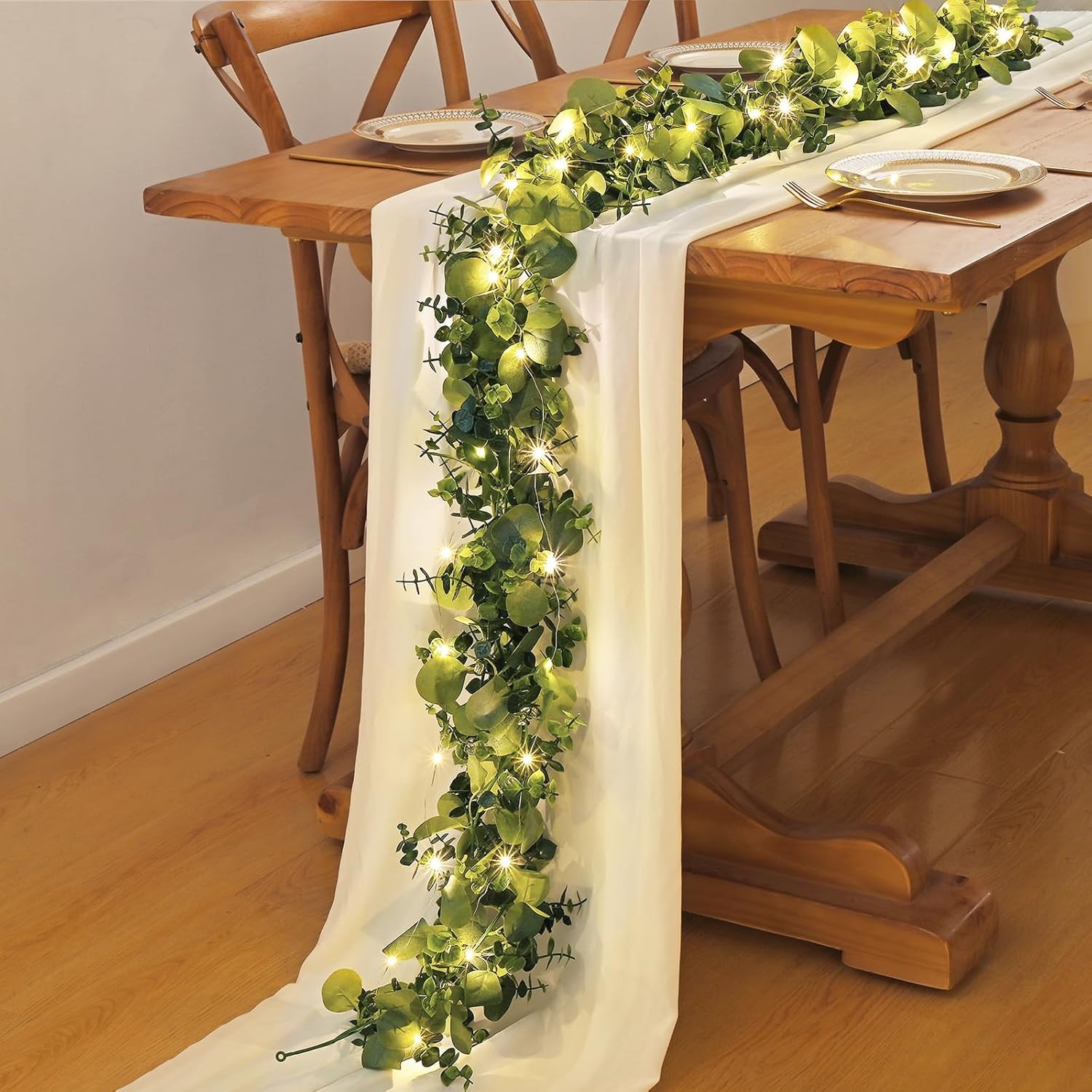 Packs 6FT Artificial Eucalyptus Garland with LED Light String, Faux Greenery