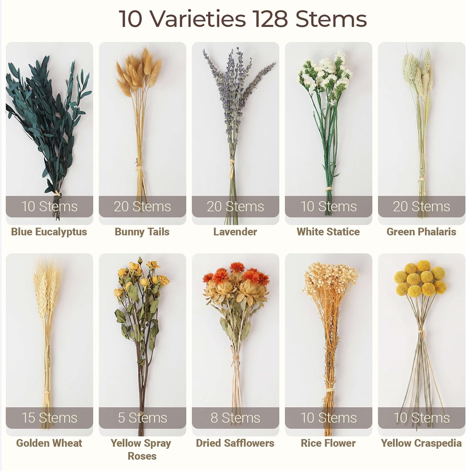 Vintage Dried Flowers Bouquet 128 Stems, 10 Kinds Natural Preserved Flowers L…