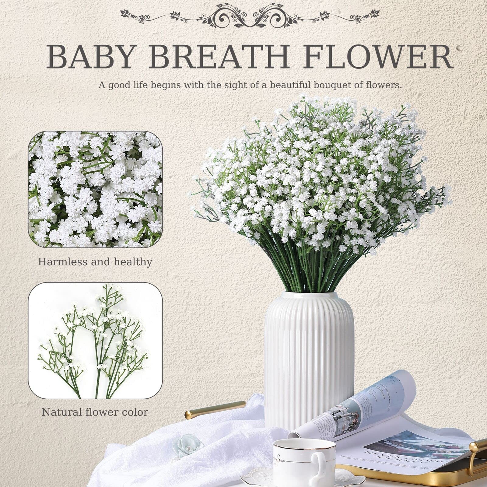 LYLYFAN Babys Breath Artificial Flowers,30 Pcs Gypsophila Faux Flowers for We…