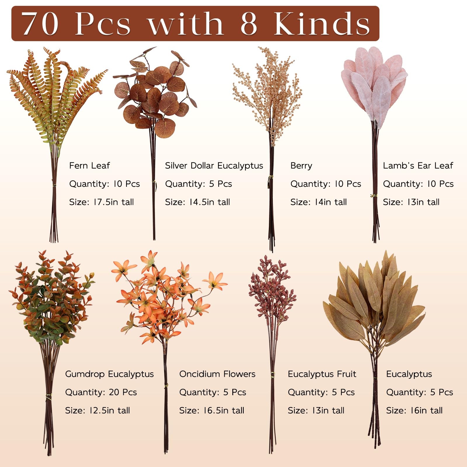 Artificial Greenery Stems Box Set for Fall Decor (Pack of 70pcs) with 8 Kinds…
