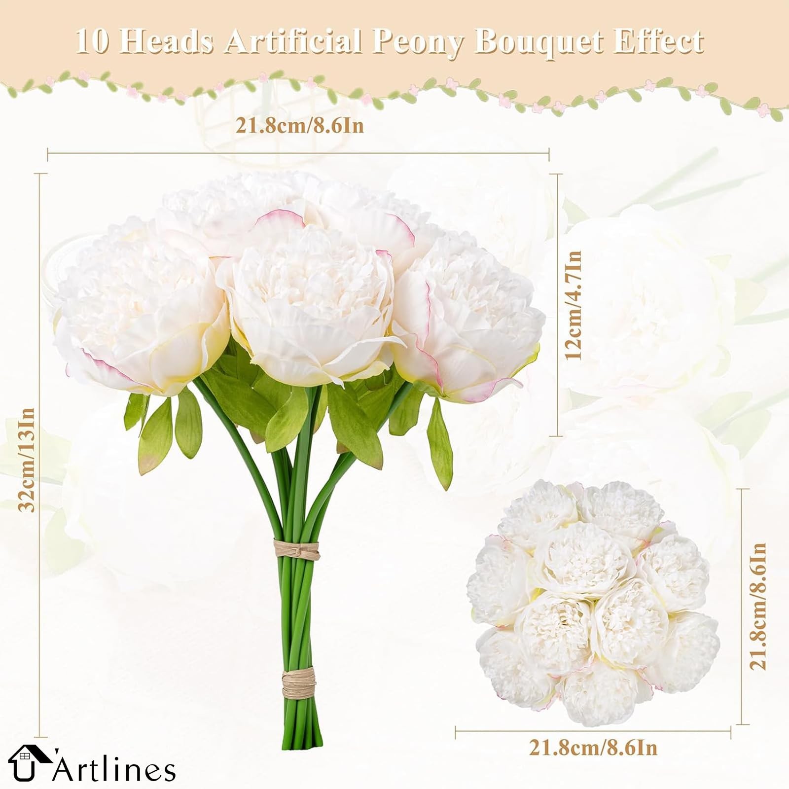 2 Bouquet 10 Heads Artificial Peony Silk Flower Leaf Home Office Wedding Part…