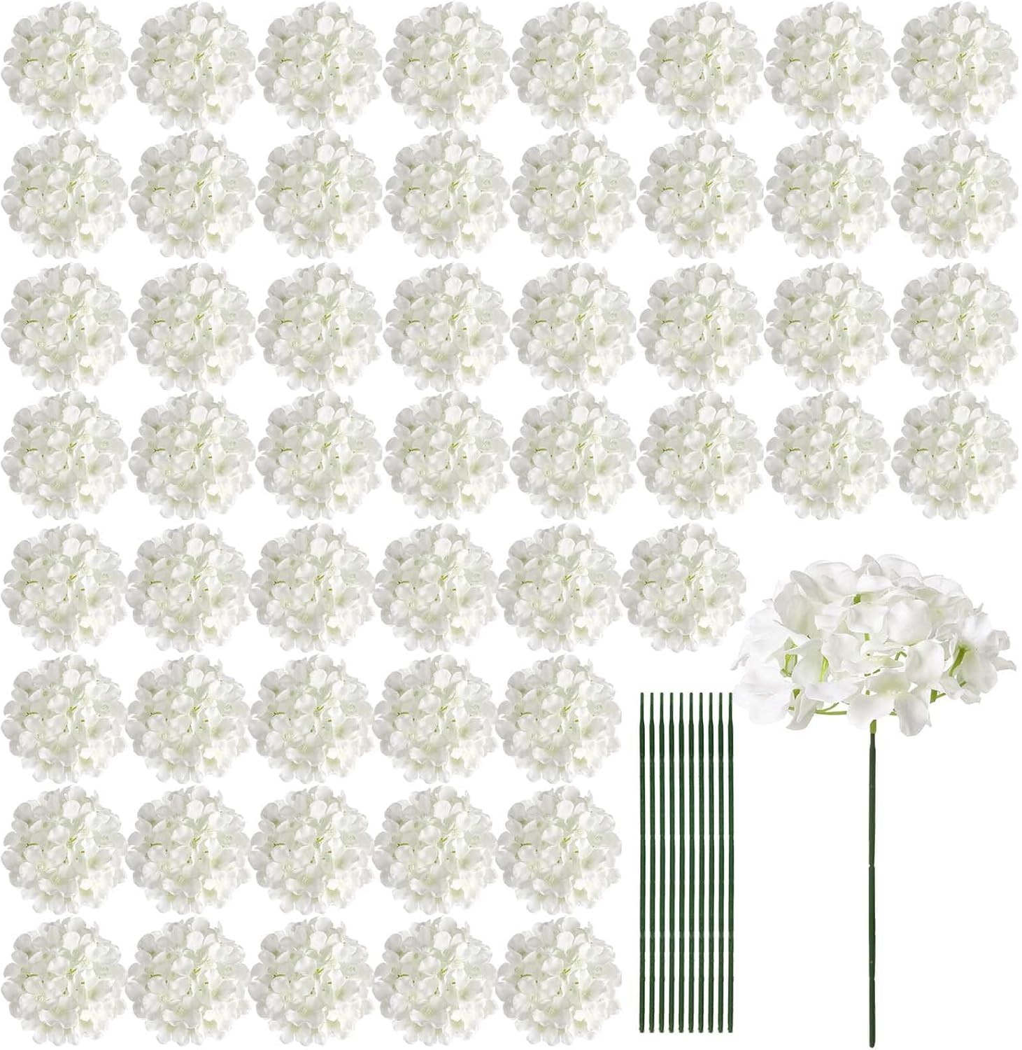 64 PCS Ivory Silk Hydrangea Flowers with Stems for Wedding & Party Decor