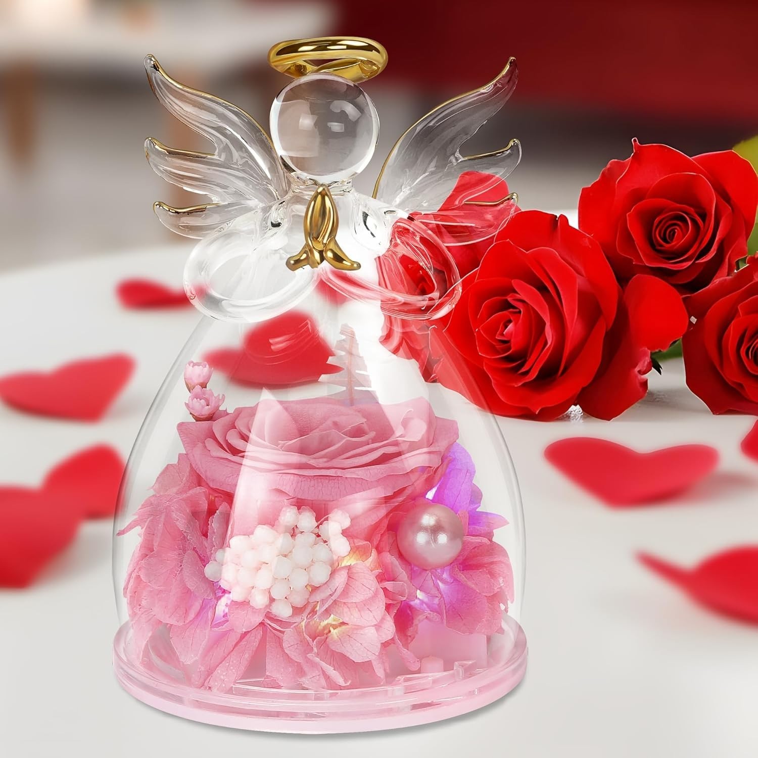 Heartfelt Angel Rose Gifts – Light-Up Glass Figurines for Women, Moms, & Sisters