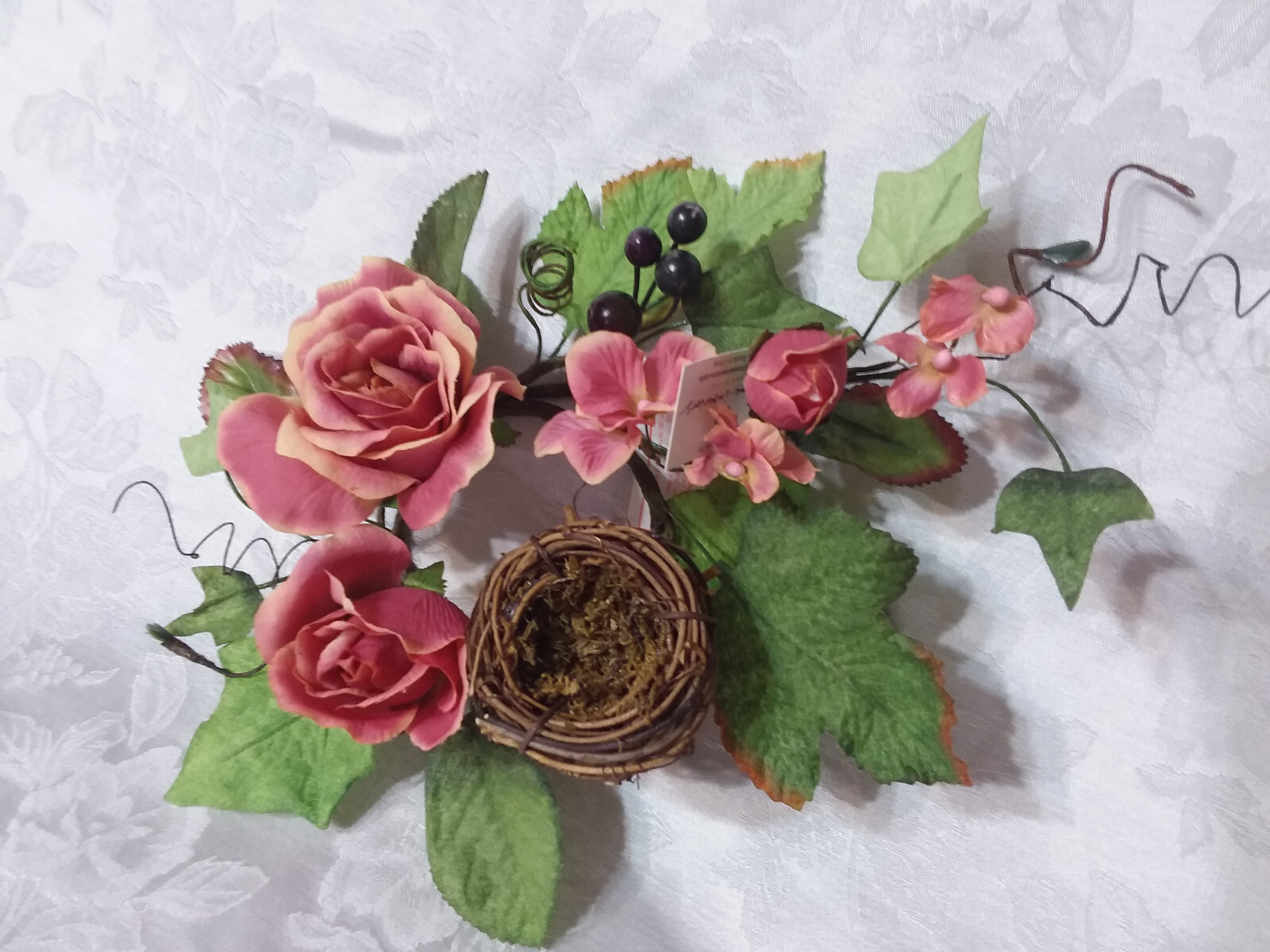 Home Interiors Country Pink Rose Candle Ring with Birdsnest/ NWT/Free shipping