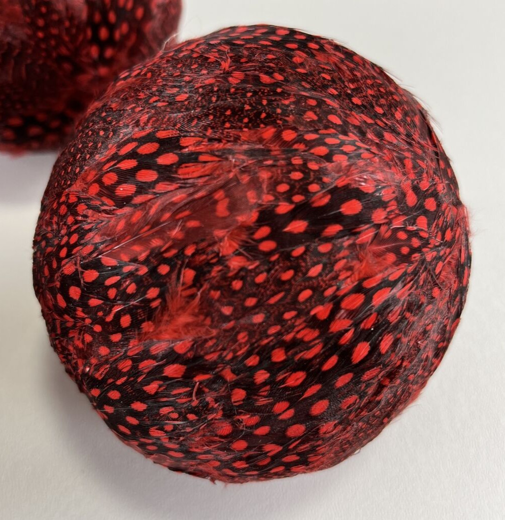 4 Red & Black Dyed Feather Spheres Home Decor Bowl Filler Foam Balls Ornaments