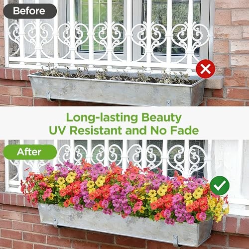 for Outdoors, Fake Plants Greenery Faux 12 Artificial Flowers Mixed 4 Colors