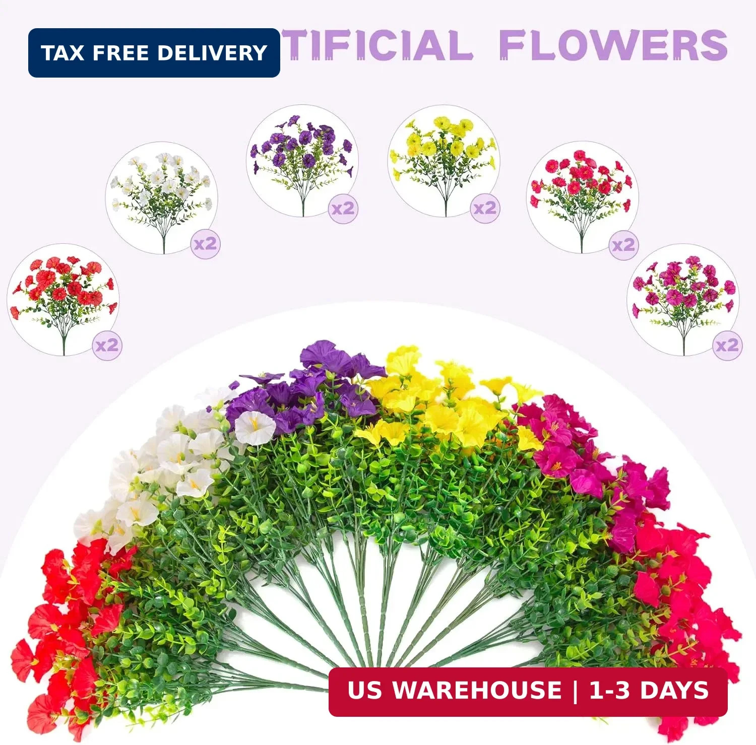 Hrobek Artificial Flowers for Outdoors, 12 Bundles Fake Plastic Petunias Flower