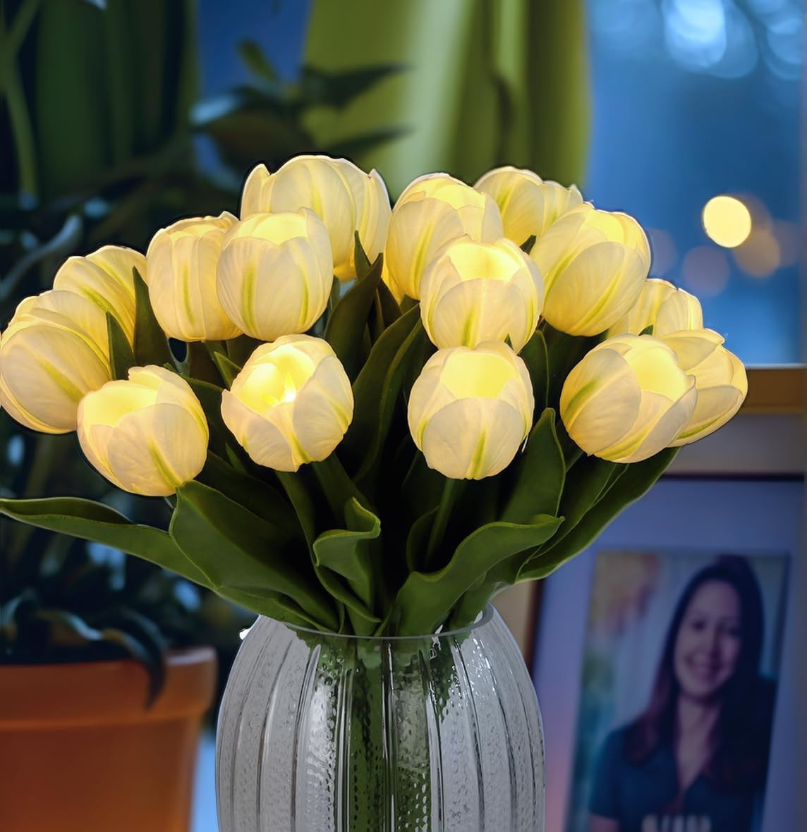 20 LED Lighted Faux Tulip Flowers for Home Decor – White, Valentine’s & Easter