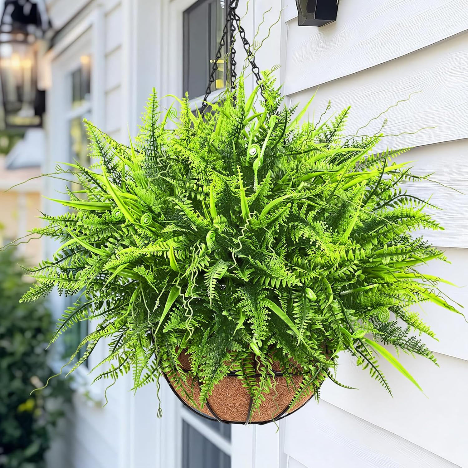 2 Pack Artificial Hanging Ferns for Outdoors, UV Resistant Fake Mixed Ferns with