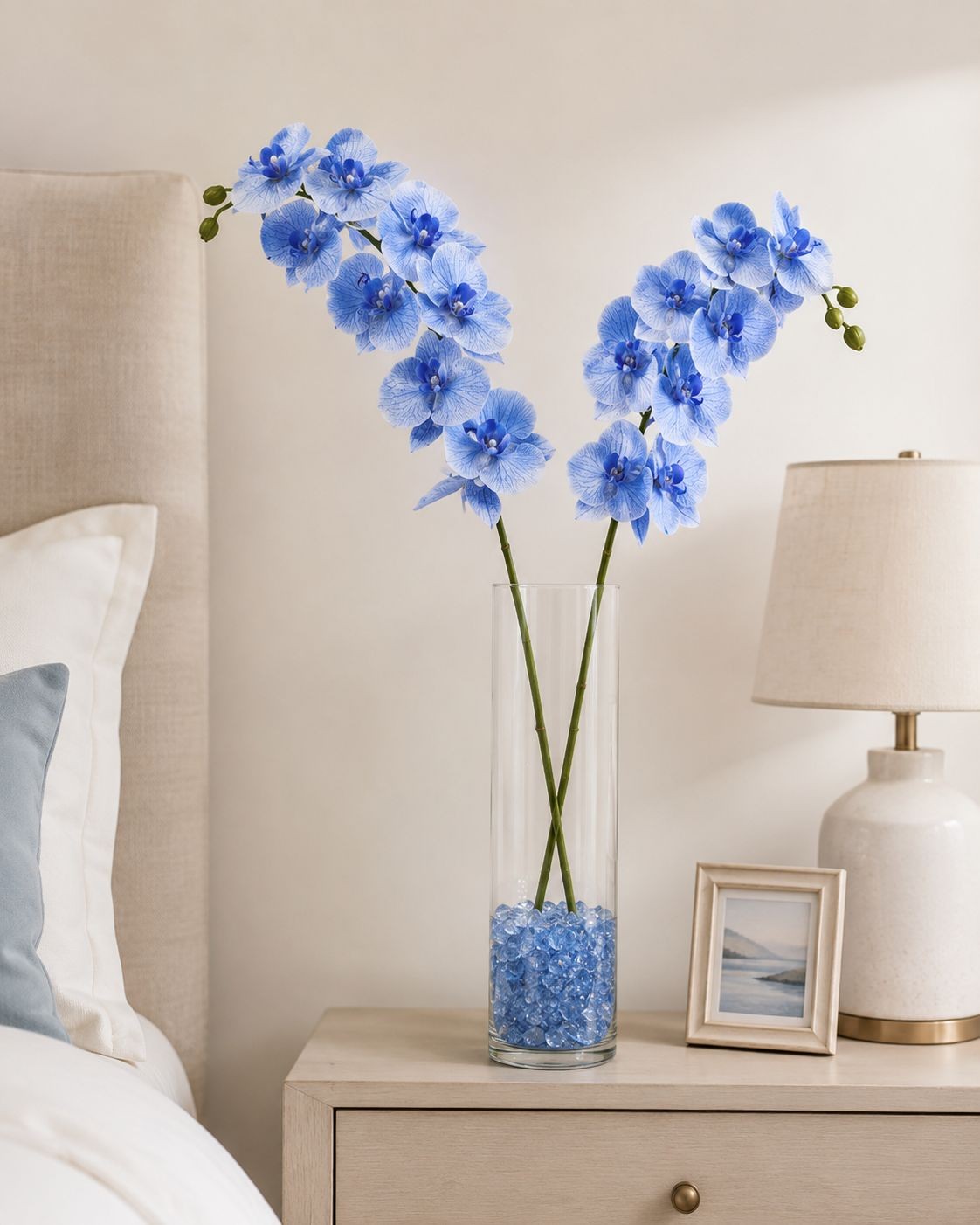 Artificial Silk Blue Orchid Stem 25 Inch Faux Phalaenopsis Flower Wedding Center