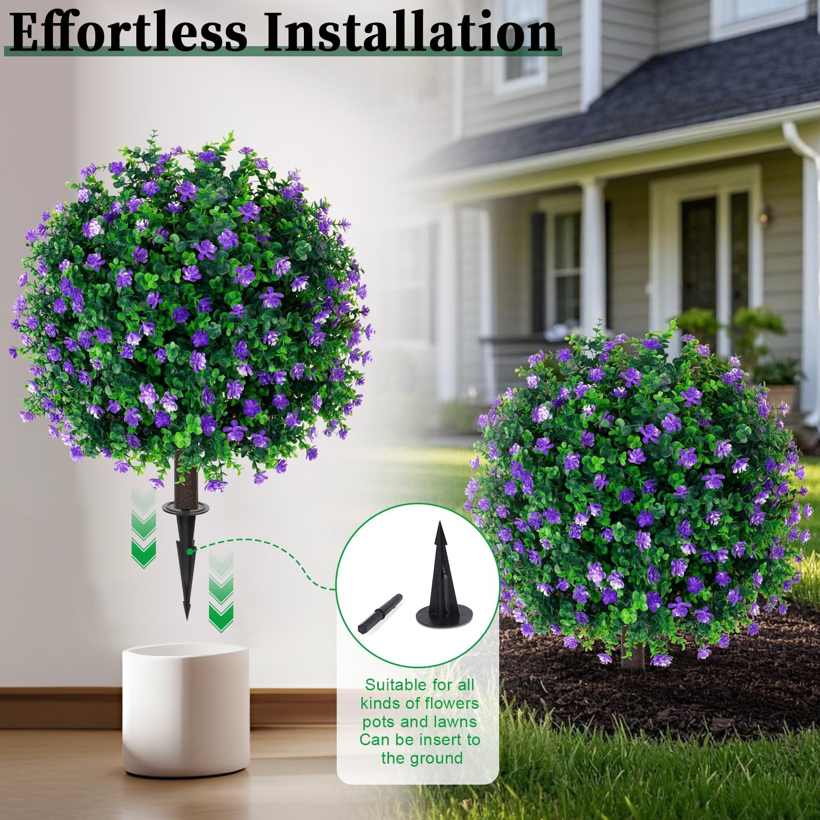 Artificial Purple Flower Boxwood Topiary Trees,2 Set of 16” UV Resistant Fak…