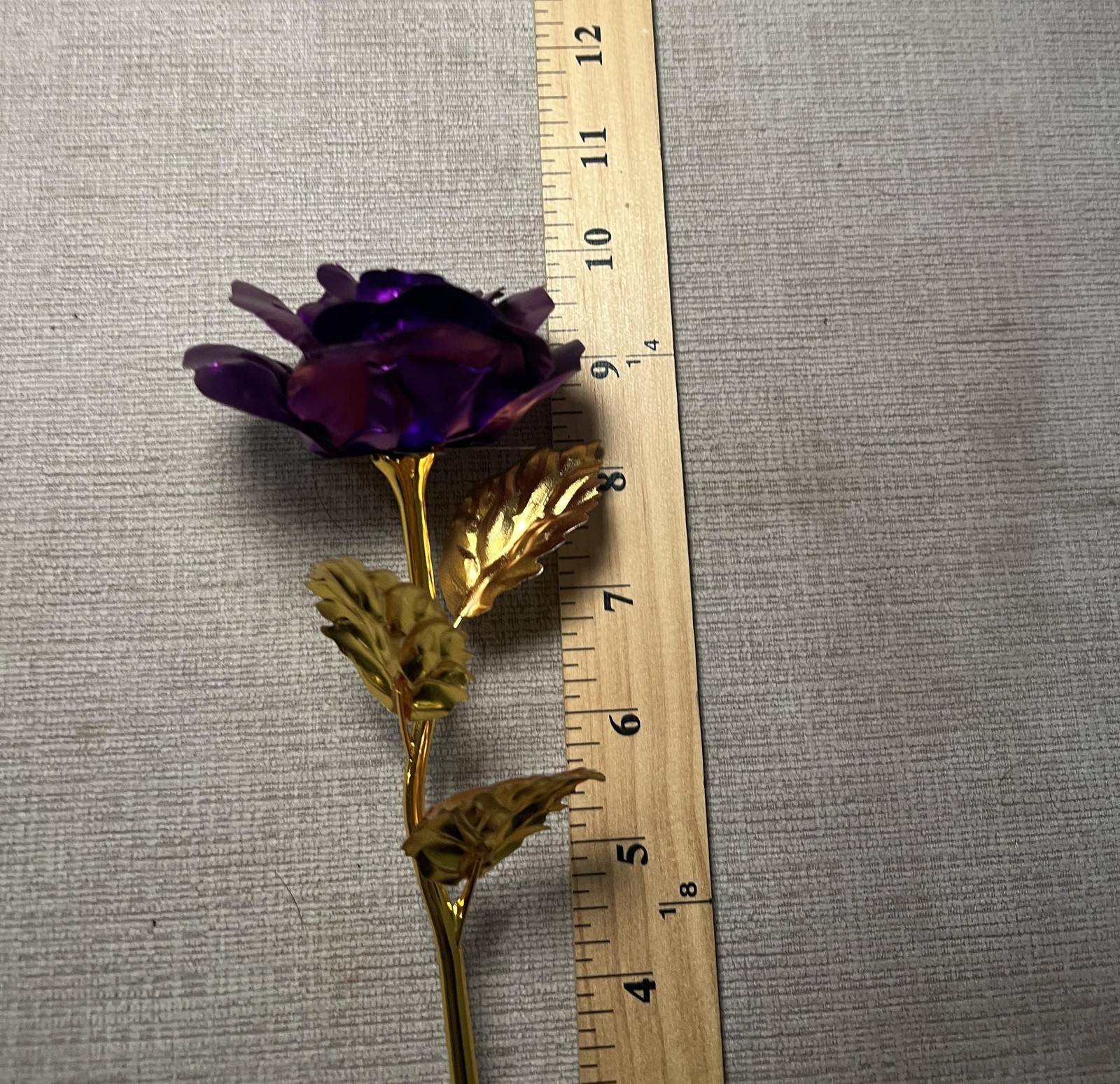 24K Golden Rose Purple Metal Flower Stem 12 Inch Artificial Gift Decor Romantic