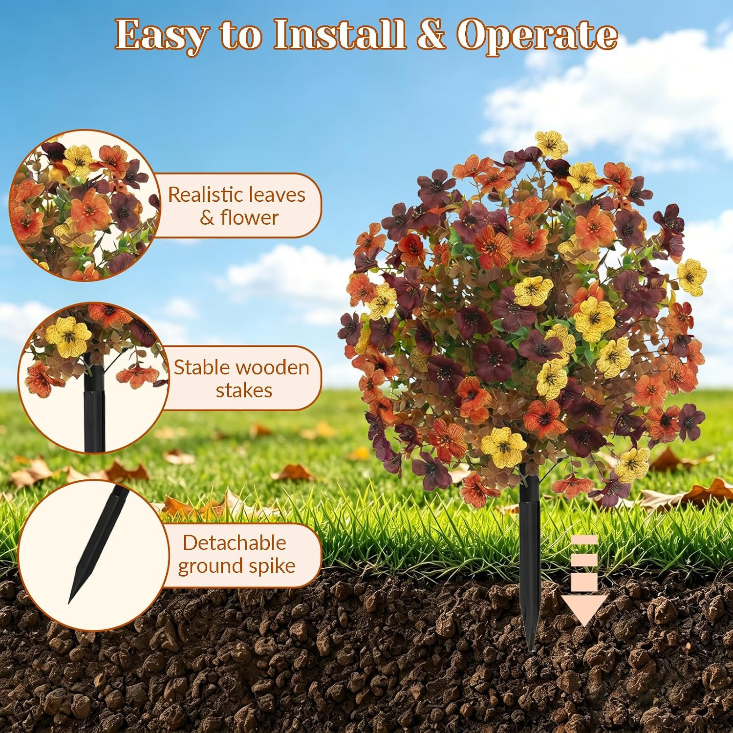 2 Pack UV Resistant Fall Topiary Ball Trees for Outdoor Autumn Decor