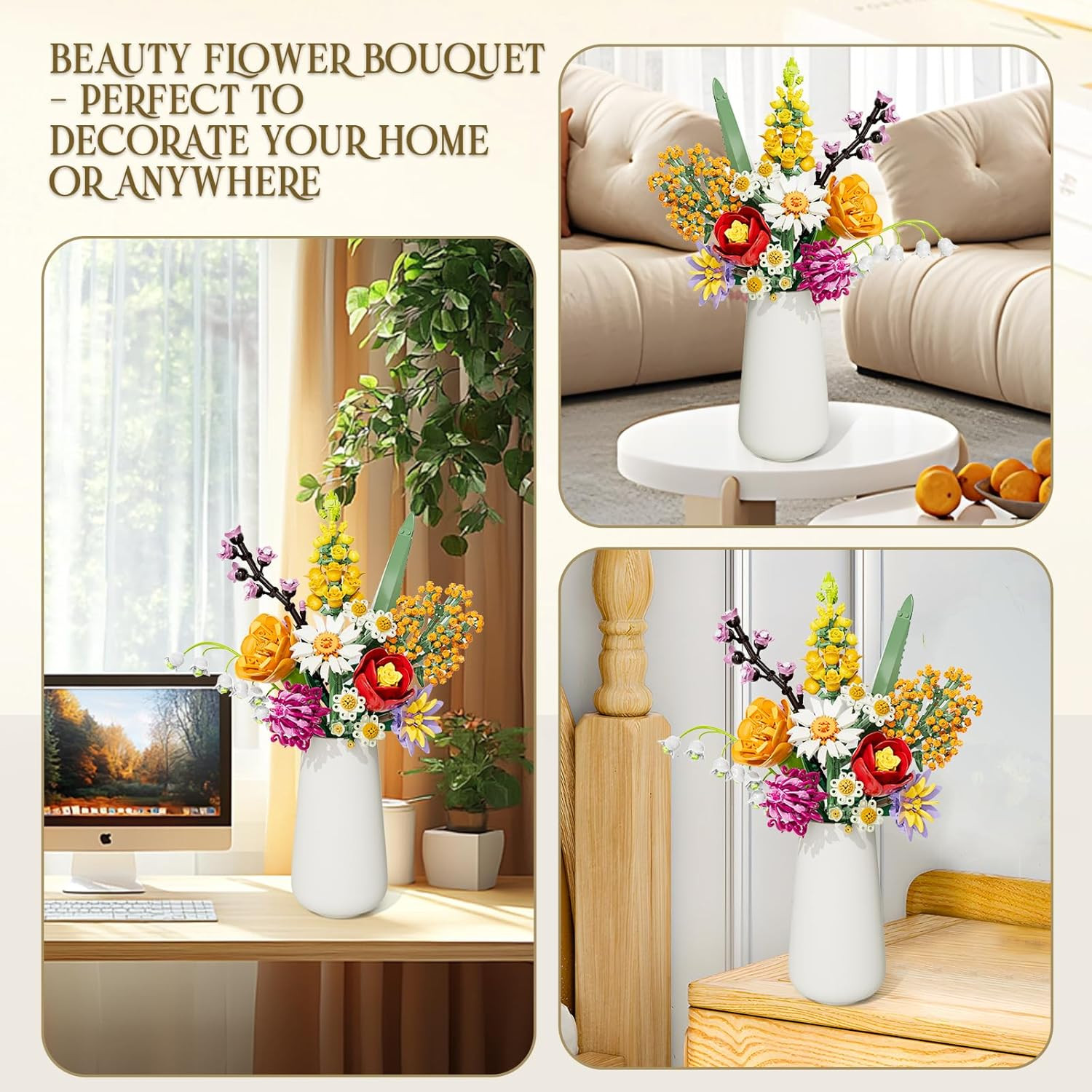 Flowers Bouquet Building Set, 1070PCS Artificial Plant Flower Kit Toy for Adu…