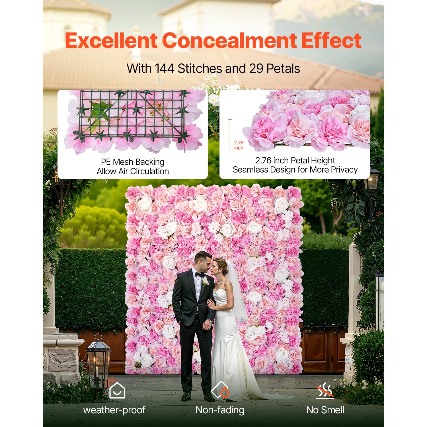 Uimoso 12PCS15x15 in Artificial Flower Wall Panels for Wedding and Privacy Decor