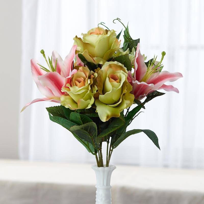 Poly Silk Cream, Pink and Spring Green Stephanotis floral bush