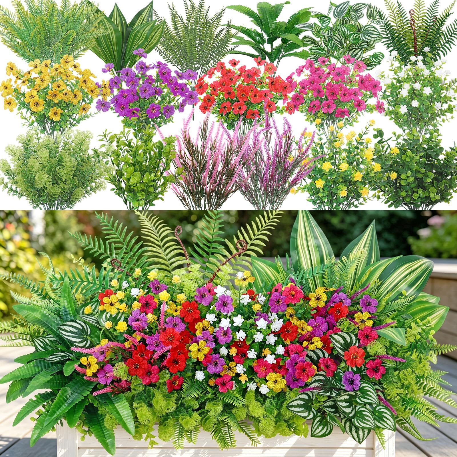 24 Bunches Artificial Plants Flowers for Outdoors UV Resistant Realistic Faux…