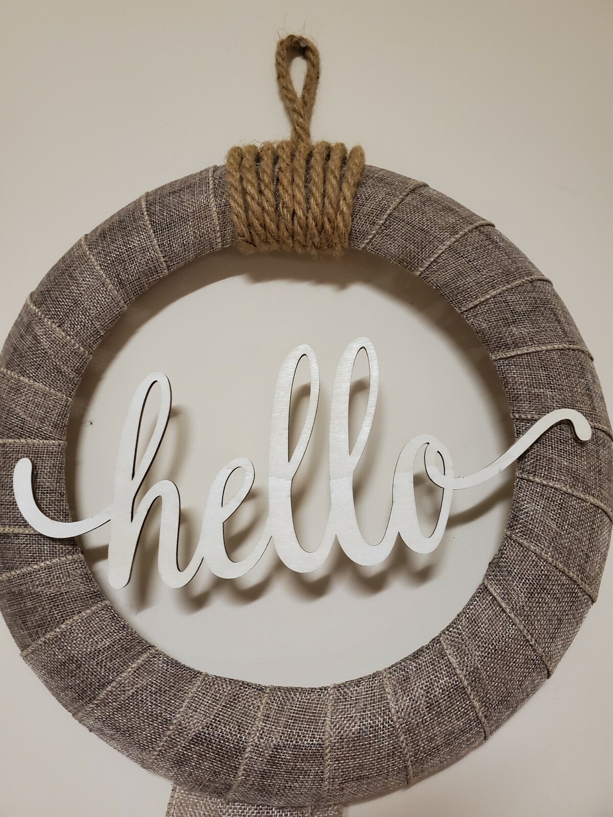 HELLO wreath FLOWER Pink Hydrangeas burlap Decor Front Door Nautical Rope hook