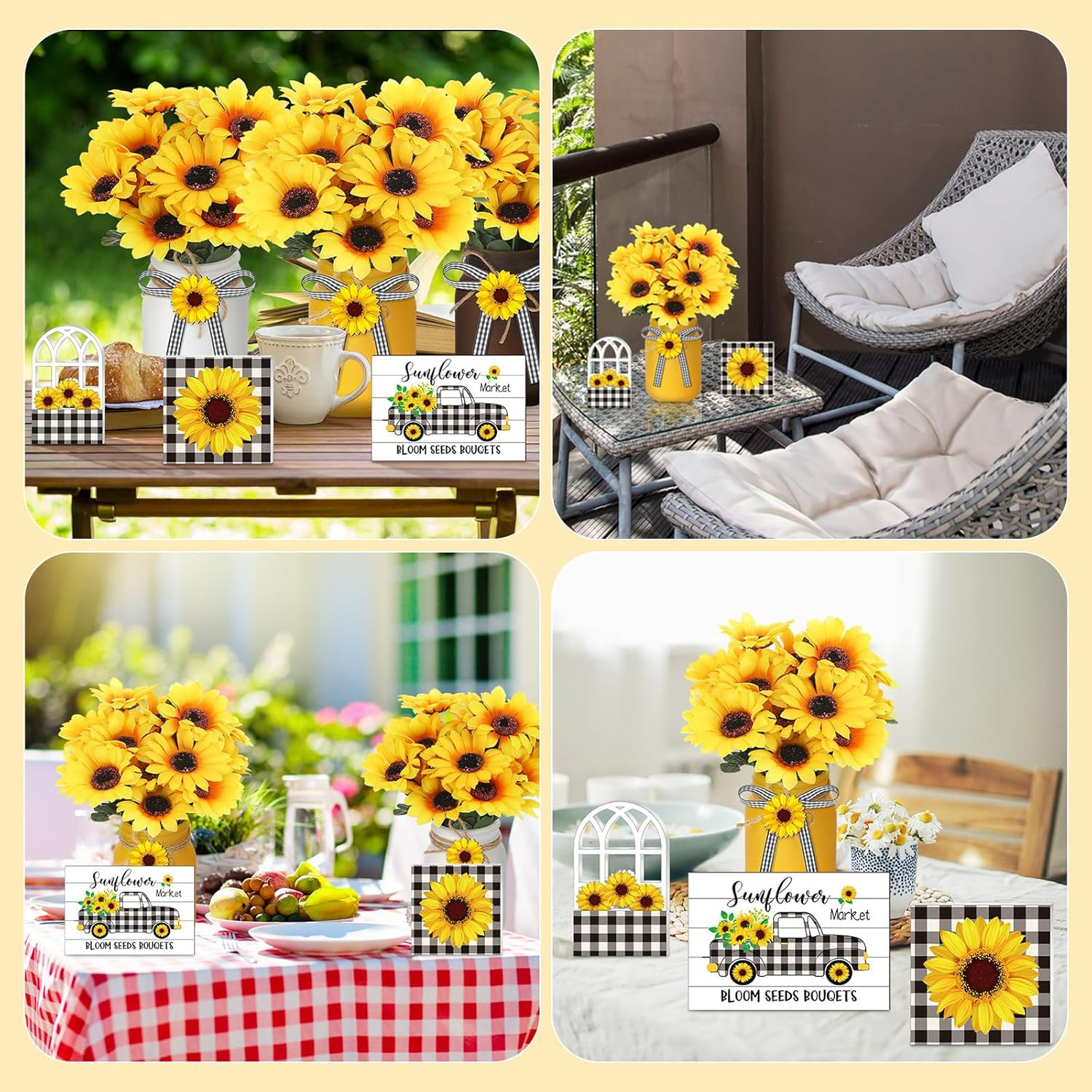 12 Sets Sunflower Mason Jar Centerpiece for Table Summer Sunflower Decor with Ar