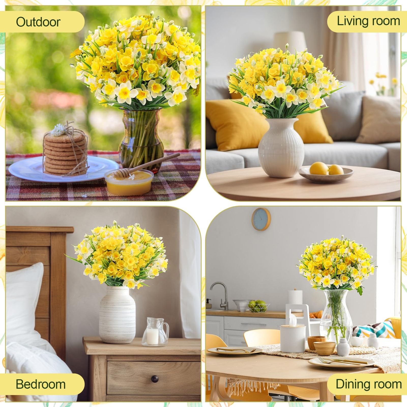 12 Pack Artificial Daffodils Fake Silk Narcissus Flowers UV Resistant Indoor …