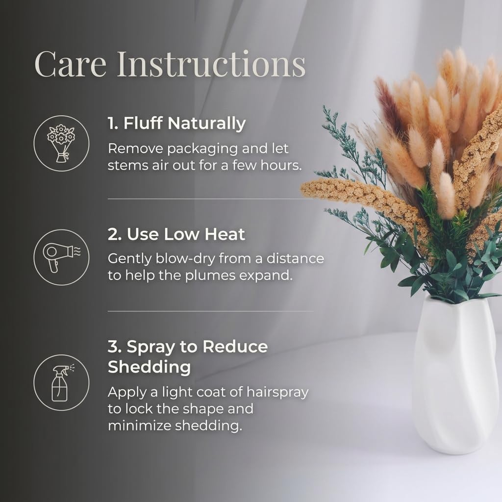 17.7in Pampas Grass Decor Natural Dried Flowers Bouquet Bunny Tails，Eucalyptu…