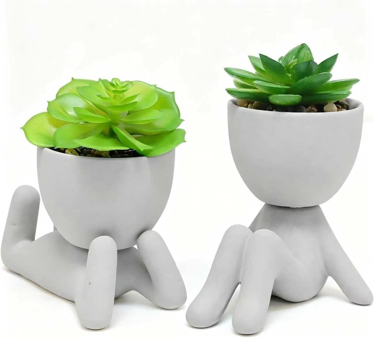 2 Count Decorative Succulents with Artistic Human-Shaped Pots for Home & Office